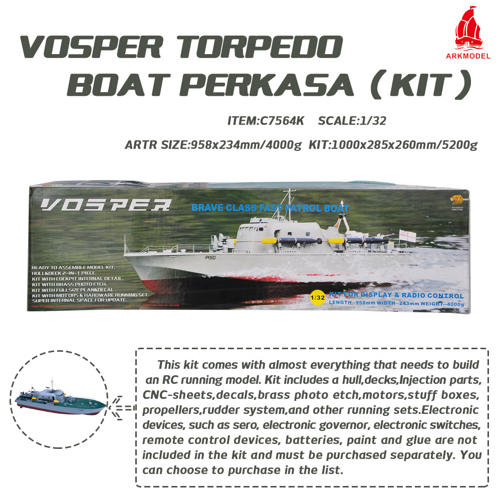 ARKMODEL 1/32 Perkasa Unassembled Plastic Model Kit RC Ship Boat Scale Model Vosper Fast Patrol Warship High-Speed Boats