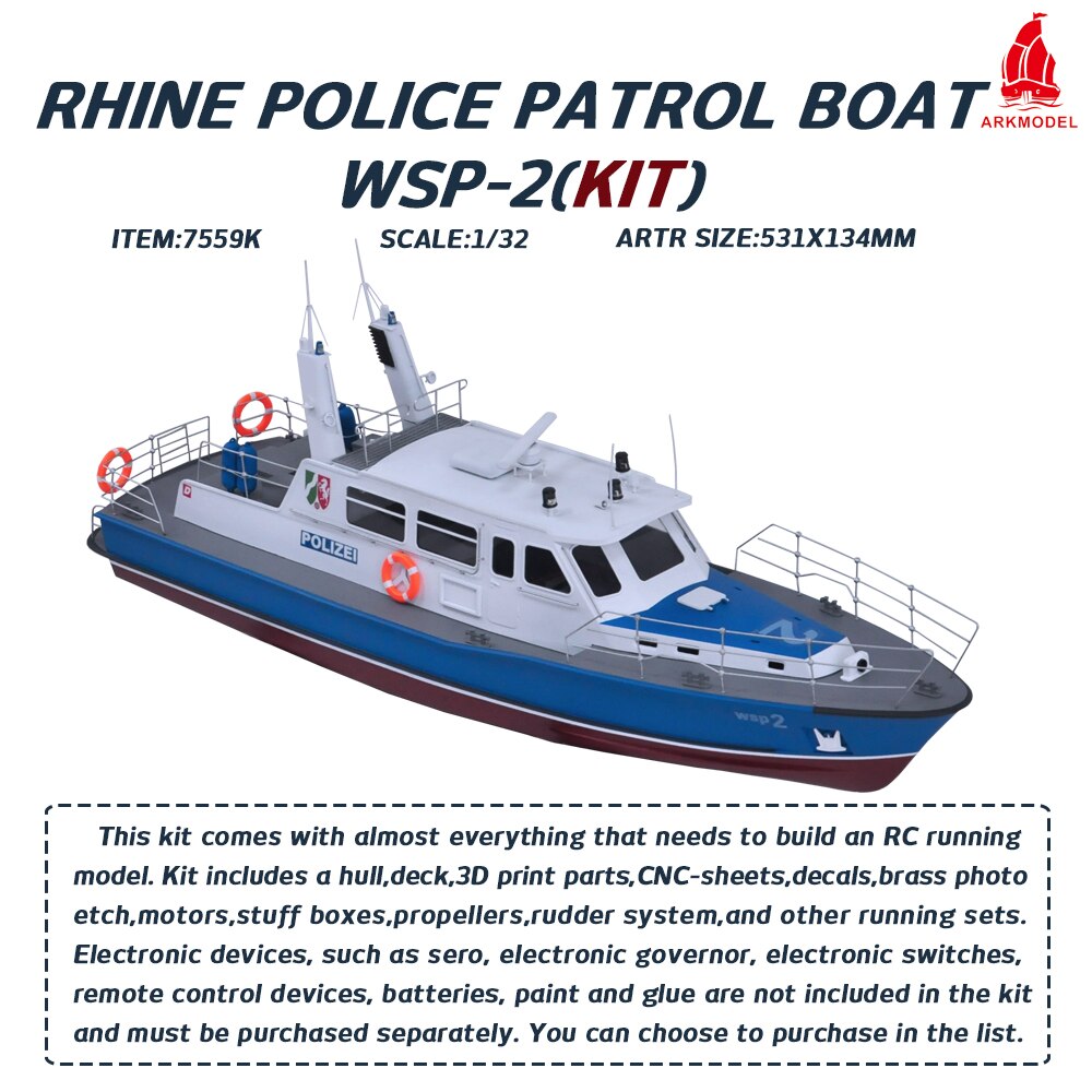 ARKMODEL 1/32 German Rhine River Water Police Force Patrol Boat Wasserschutzpolizei WSP-2 7559K