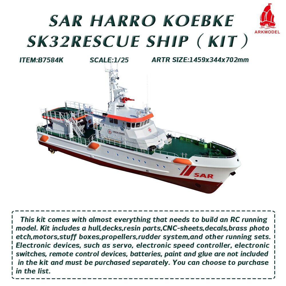 Arkmodel 1/25 SAR Vessel Harro Koebke SK32 German Maritime Salvage And Rescue Cruisers Multi-function Model Ship Build KIT