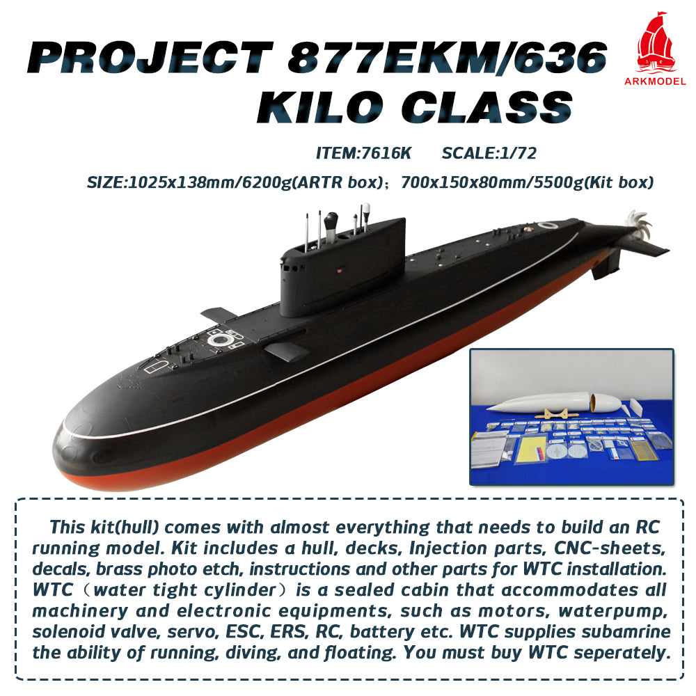 Arkmodel 1/72 Projet 877EKM/636 Kilo Classe Attaque Sous-Marin Plastique RC Modèle KIT 7616